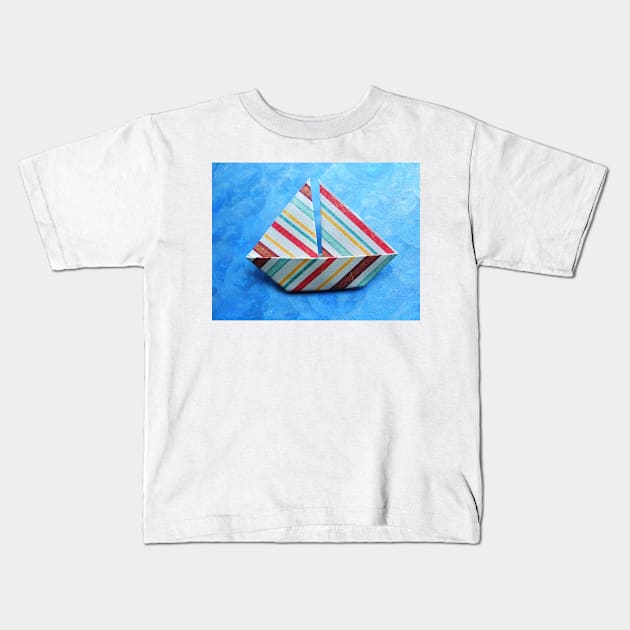 Striped origami sailboat Kids T-Shirt by theorigamiuniverse